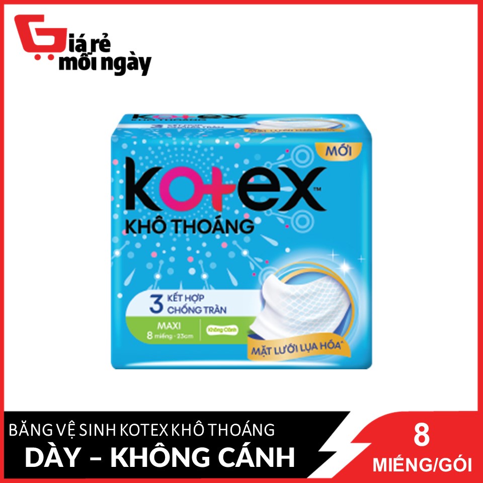 Băng Vệ Sinh Kotex Khô Thoáng 23cm Dày Không Cánh 8 Miếng