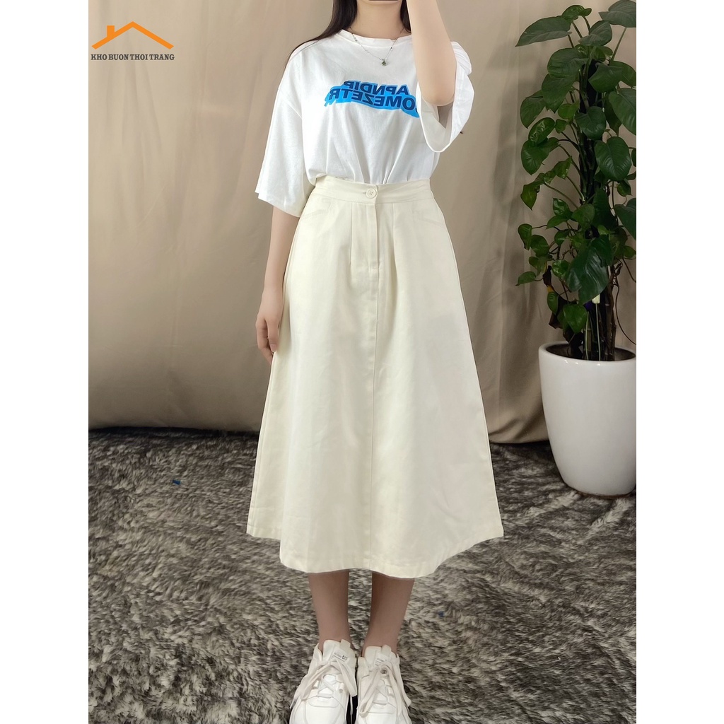 Chân Váy Kaki Dài Dáng Chữ A, cúc khóa trước, chun lưng sau ảnh video thật RetroStyle  CV8801