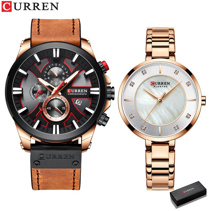 Đồng Hồ Thạch Anh CURREN Dây Da Sang Trọng Cho Cặp Đôi Chống Thấm Nước 8346 9051