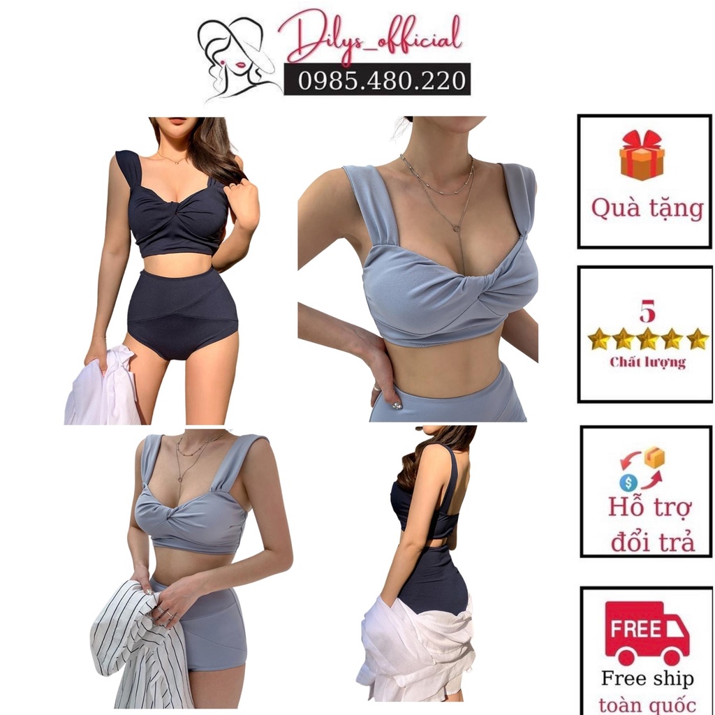 Bikini đi 2 mảnh xoắn ngực DILYS BK2301, Đồ bơi nữ phong cách hàn quốc quần lưng cao vô cùng trẻ trung, năng động