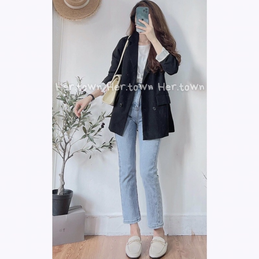 Áo blazer nữ 2 lớp 4 cúc cao cấp màu đen Hàn Quốc