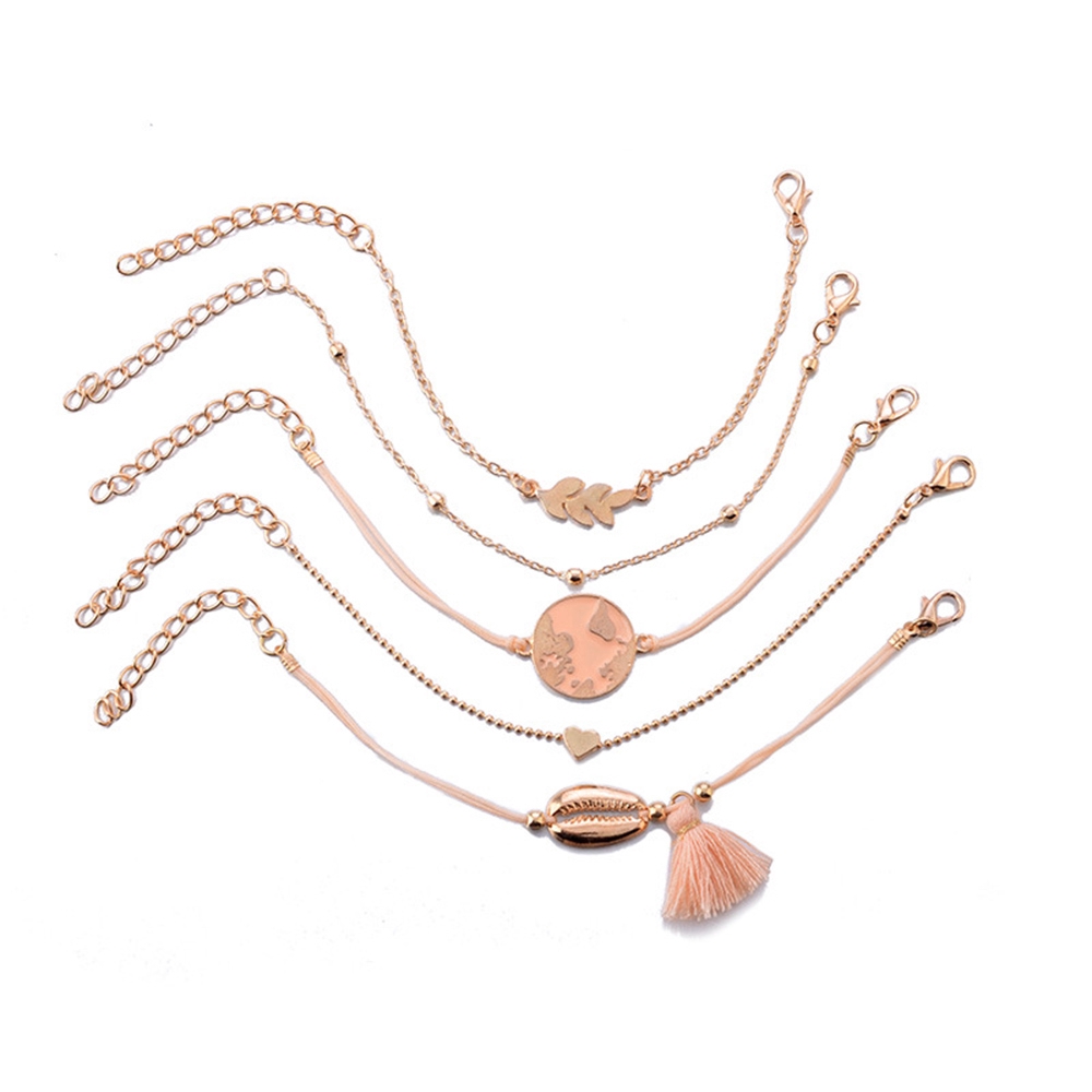 Bộ 5 vòng đeo tay bằng kim loại thiết kế nhiều kiểu xinh xắn cho nữ