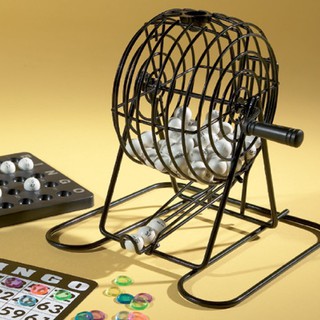 (KHUNG SẮT, 75 số) Đồ chơi lồng quay lô tô xổ số Bingo Lotto, để bàn vui nhộn, cao 21cm