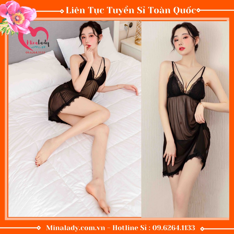 Đồ Ngủ Sexy -Đầm Ngủ  Sexy 2 Dây Và Quần Lót Lọt Khe Xuyên Thấu Bigsize Nữ Gợi Cảm Dê Thương Voan Lụa Ren Mỏng SX MOI | BigBuy360 - bigbuy360.vn