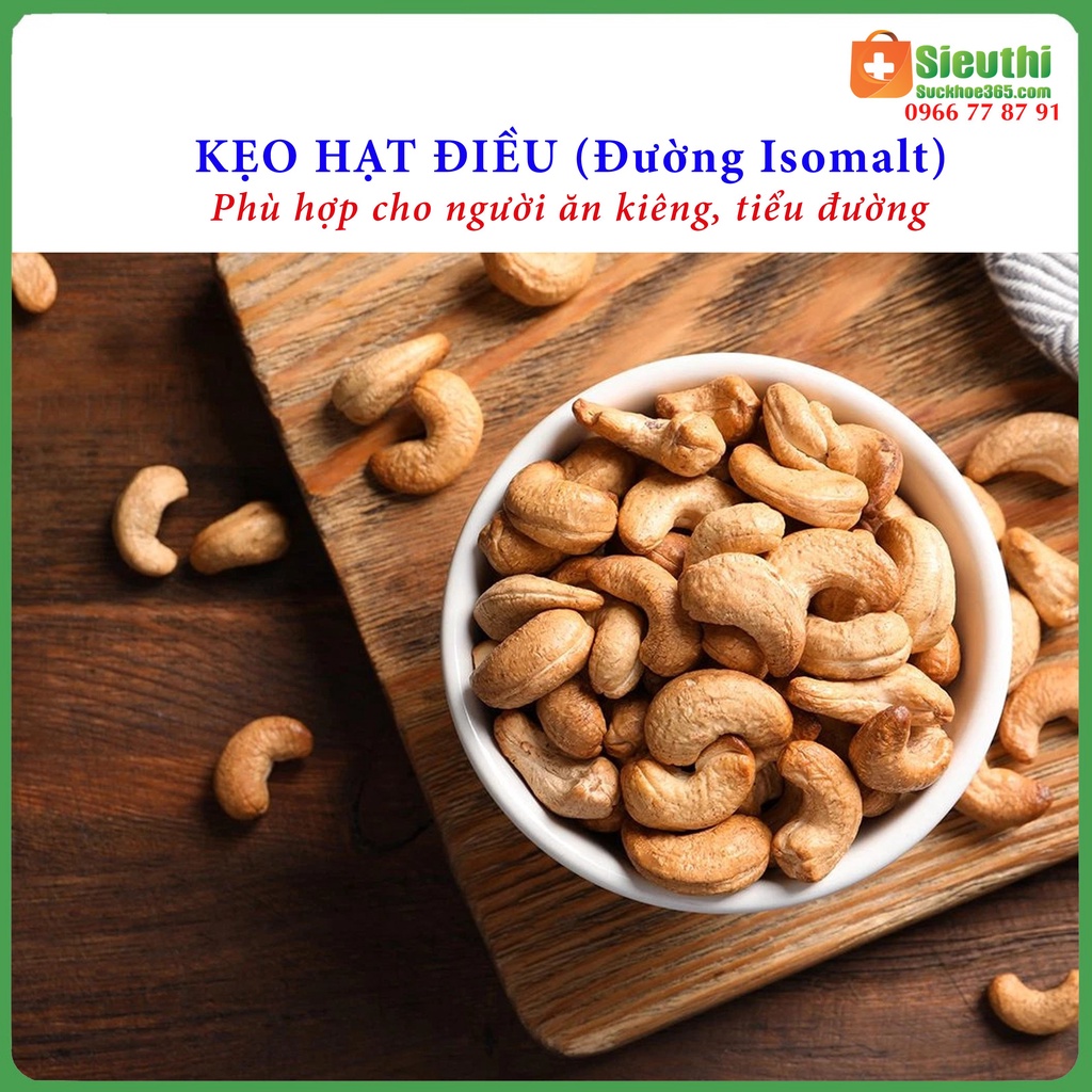 Kẹo hạt điều dành cho người tiểu đường, ăn kiêng, kẹo dinh dưỡng hộp 190g Siêu Thị Sức Khoẻ 365