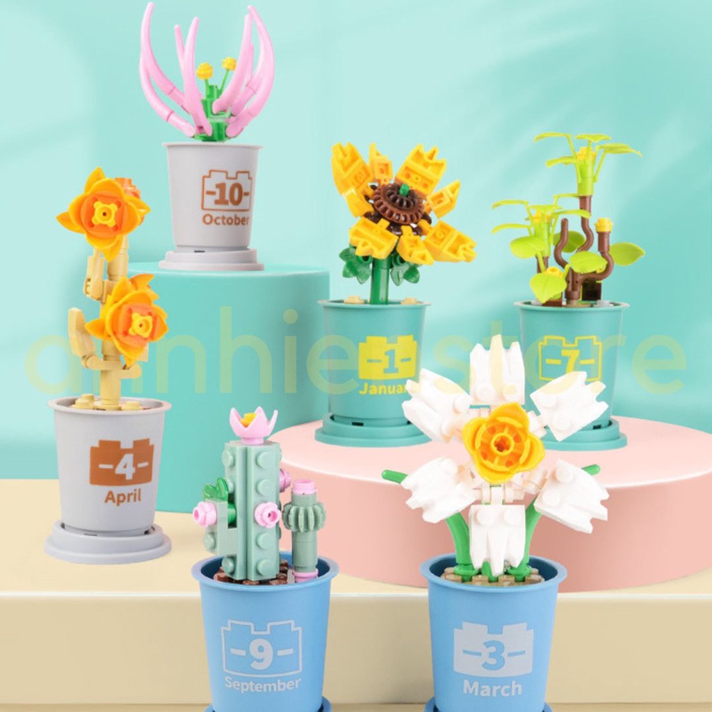 Đồ Chơi Lắp Ráp Chậu Hoa 3d Mini Hướng Dương Xương Rồng Decor Trang Trí Làm Quà Tặng Cho Bé Gái annhienstore