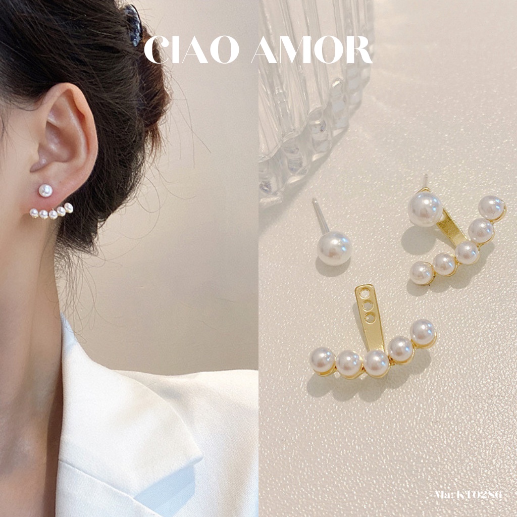 Khuyên tai nữ, Bông tai ngắn đính ngọc vành tai thanh lịch Trang sức Ciao Amor - KT0286