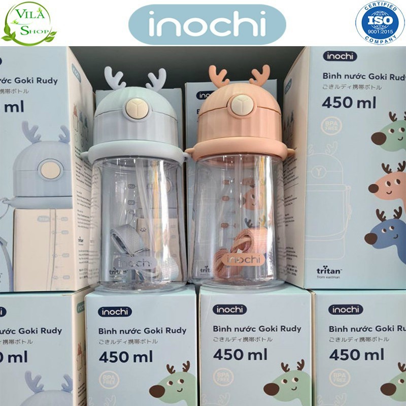 Bình Đựng Nước Trẻ Em, Bình Tập Uống Sữa Cho Bé GOKI ZUZU INOCHI Cao Cấp Inochi Có Ống Hút 450ml