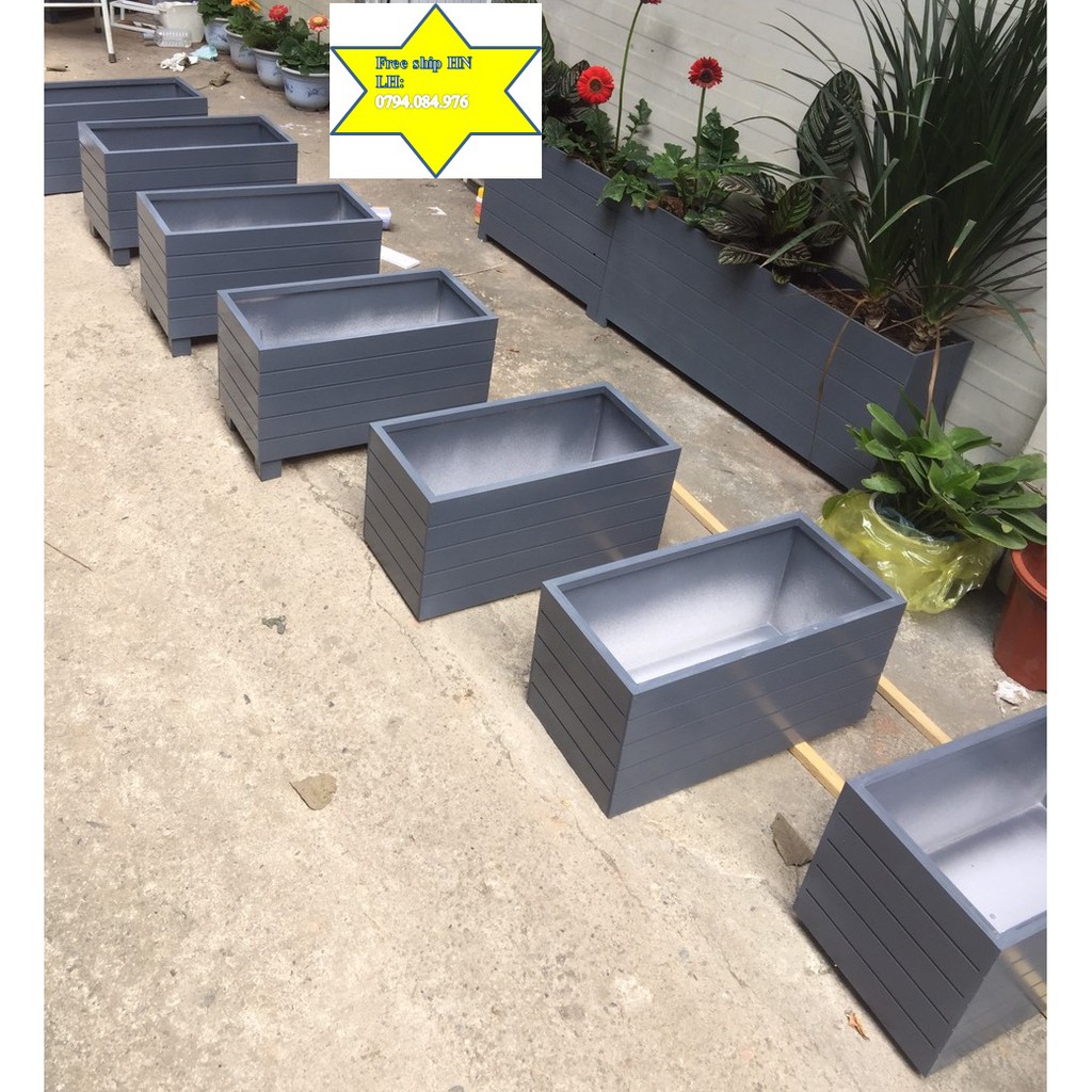 Chậu trồng cây composite mầu ghi