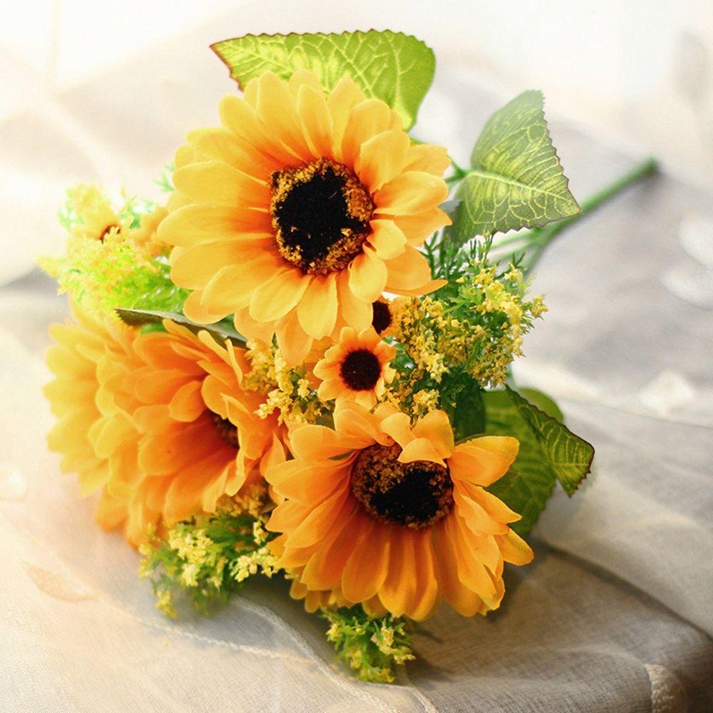 Bó Hoa Hướng Dương Giả 7 Bông Bằng Nhựa Màu Vàng Tươi Sáng Dùng Trang Trí