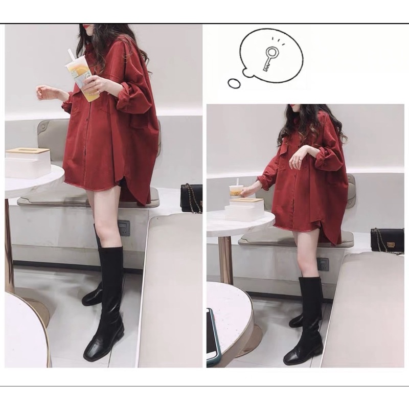 Áo sơ mi nữ from rộng unisex dài tay trơn túi hộp tay phồng phong cách ulzzang hàn quốc,TONGKHOQUANAONU