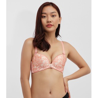 Viviane - Áo nâng ngực hoa không đường may - Flower Print Push-up Bra - Hồng Cam