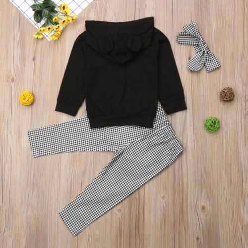 2 Bộ Áo Sweater Dài Tay + Quần Dài Sọc Caro Cho Bé Gái