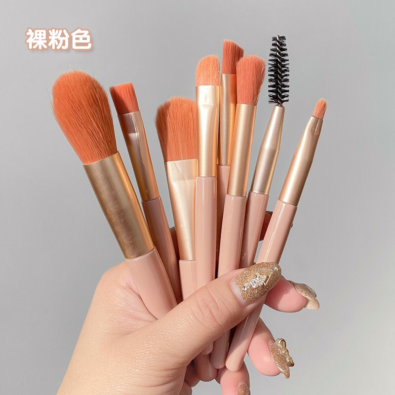 Bộ cọ trang điểm make up cá nhân 8 cây tặng kèm túi zip Vintage tiện dụng - xilin house