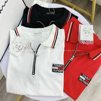 Áo TM cổ bẻ khoá tag chữ nhiều màu