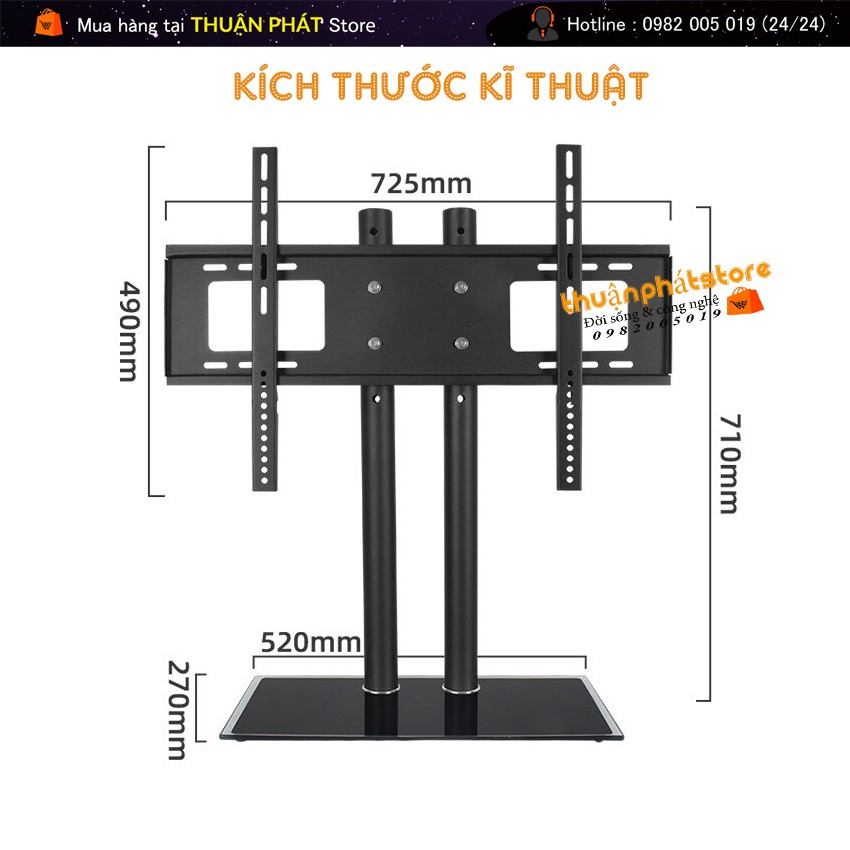 [Hàng Cao Cấp] Chân đế tivi đa năng 40-65 Inch - Chân tivi để bàn mặt kính cường lực - 2 trụ chịu lực lớn  Model: DZ65