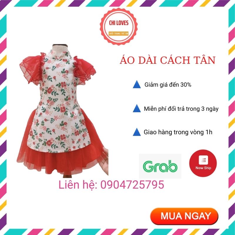 Áo dài cách tân bé gái 0.1.2.3.4.5.6.7.8 tuổi Chi Loves, Áo dài tết chobé gái hàng thiết kế cao cấp CT5