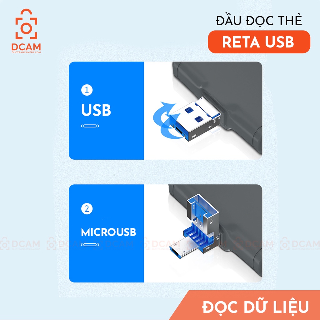 Đầu đọc thẻ RETA USB - Đọc được USB, thẻ SD, micro SD cho Iphone, Android, Laptop - Không cần cài thêm APP