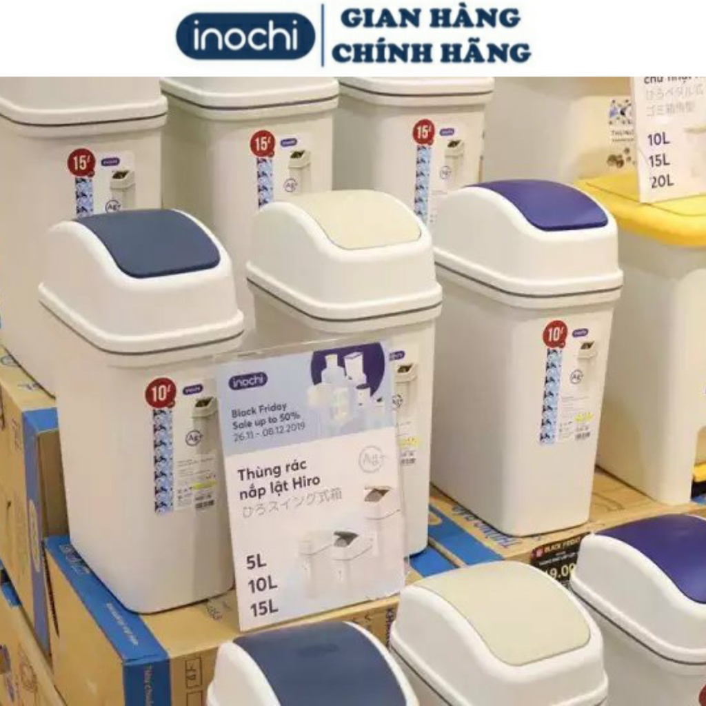 THÙNG RÁC NẮP LẬT 10 LITER HIRO KHÁNG KHUẨN INOCHI - Giao Màu Ngẫu Nhiên.