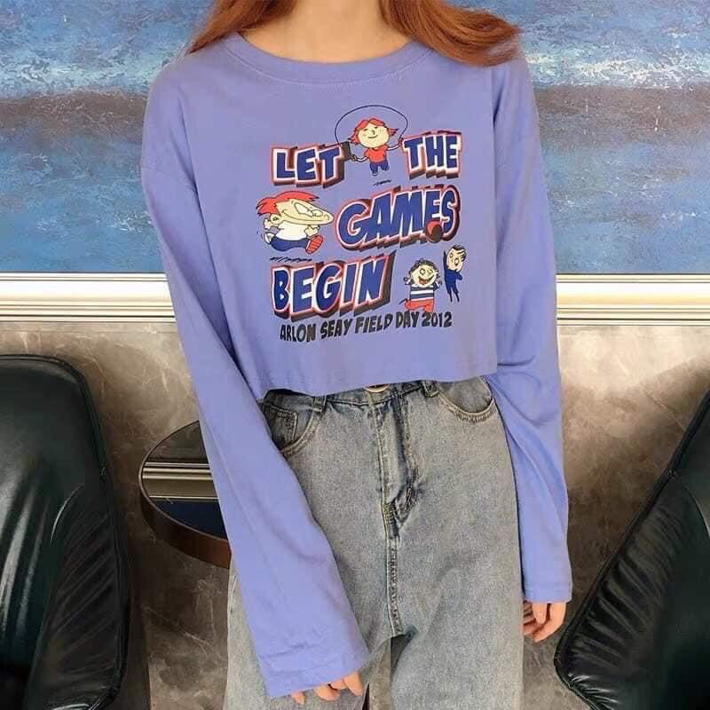 Áo croptop tay dài in họa tiết LET THE GAMES BEGIN 2 màu AT26 | BigBuy360 - bigbuy360.vn