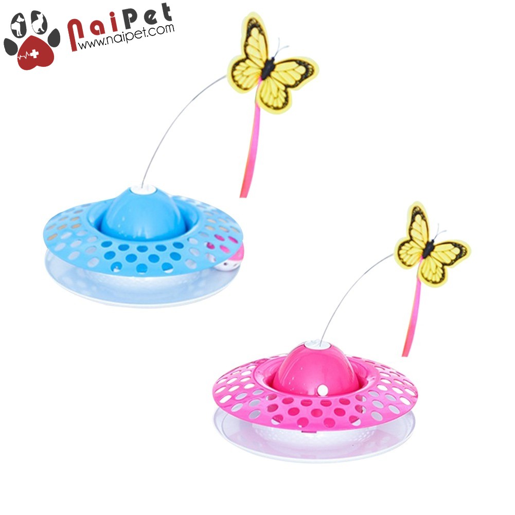 Đồ Chơi Bướm Xoay Hình Tròn Có Bóng Chuông Tự Động Cho Mèo Electric Rotating Butterfly Cat Toy DCBX 002