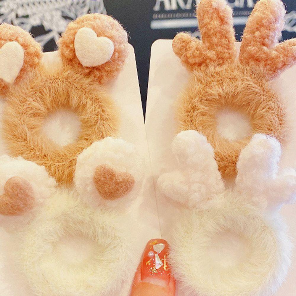 Dây Cột Tóc Scrunchies 15H Phủ Lông Trang Trí Sừng Hươu Dễ Thương Cho Bạn Gái