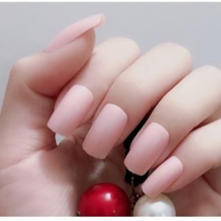 Bộ 24 móng tay giả nhám hồng nude kèm keo+ miếng dán