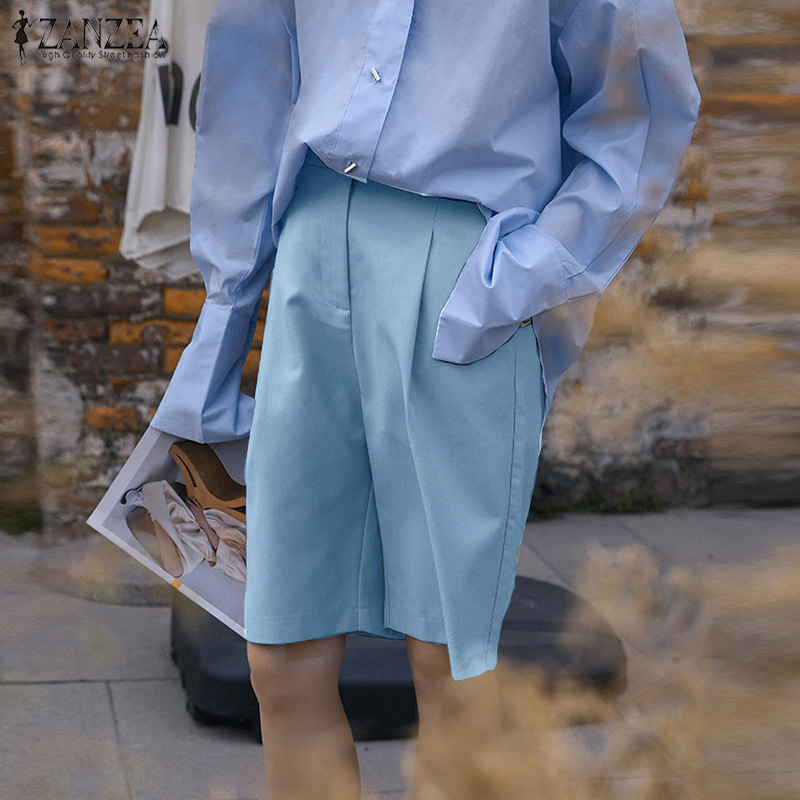 Quần Ngắn ZANZEA Ống Rộng Lưng Co Giãn Thời Trang Dành Cho Nữ