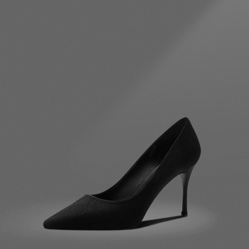Giày Cao Gót 5-7 - 9cm Mũi Nhọn Màu Đen Thời Trang Công Sở Thanh Lịch Cho Nữ