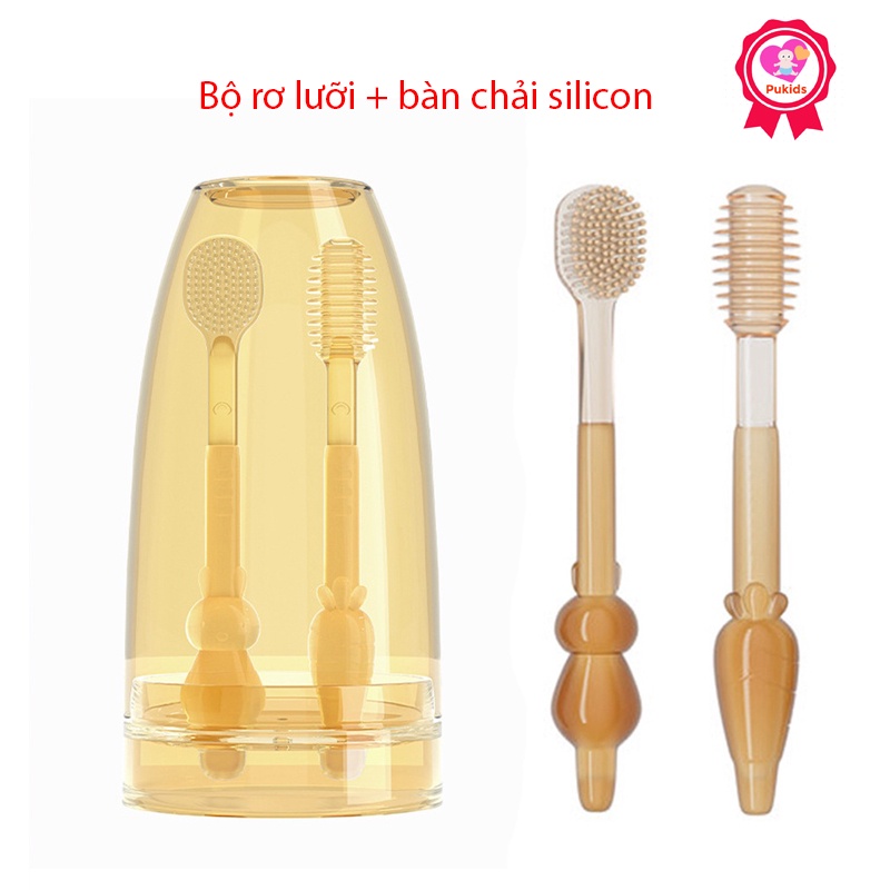 Set rơ lưỡi và bàn chải đánh răng silicon cho bé từ 0 - 18 tháng _ PK87