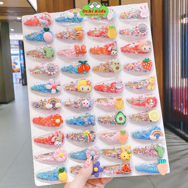 Set 5 kẹp tóc mái kim sa óng ánh cho bé gái, cặp ghim nhỏ, cặp tóc mái cho bé Ochi Kids