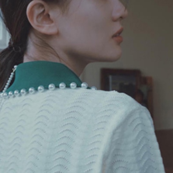 Áo thun ZHELIHANGFEI polo dệt kim thêu họa tiết ác quỷ / cherry phối màu sắc ngọc trai xinh xắn