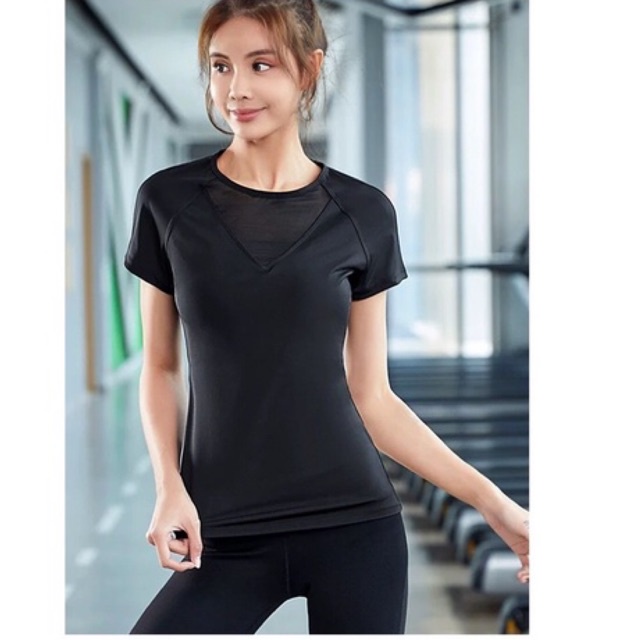 Áo tập GYM YOGA nữ cổ phối lưới siêu dễ thương (Mới)