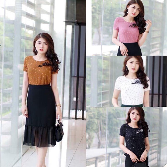 SƠ MI CHẤM BI CROPTOP HOA NGỰC SM144 | BigBuy360 - bigbuy360.vn