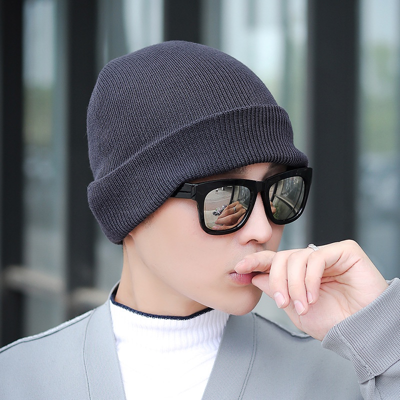 Nón, mũ len beanie trơn màu đen, xám, tím than cho nam, nữ có lót nỉ cực ấm