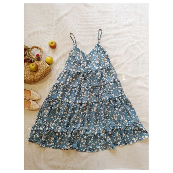 Váy hoa nhí dáng dài vintage cực đẹp đi biển với vải mango mềm mịn freesize
