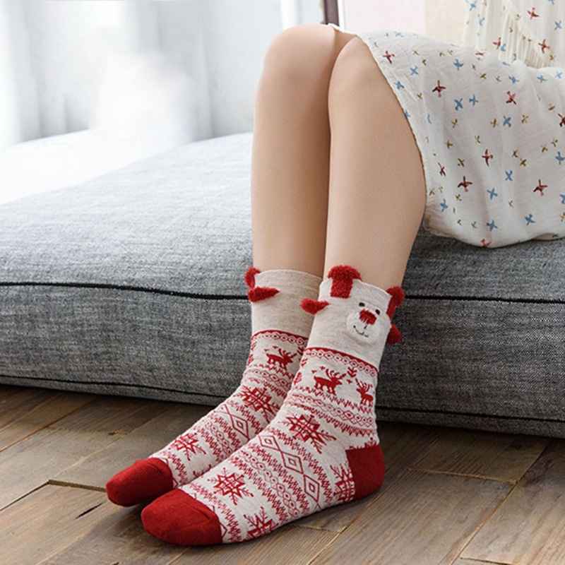 Vớ Ống Bắp Chân Giữ Ấm Mùa Đông In Họa Tiết Tuần Lộc Dễ Thương Cho Nữ