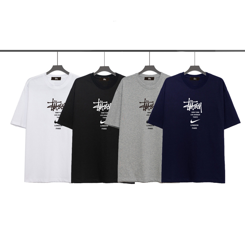 STUSSY Áo thun tay ngắn cổ tròn dáng rộng chất liệu cotton ST1#