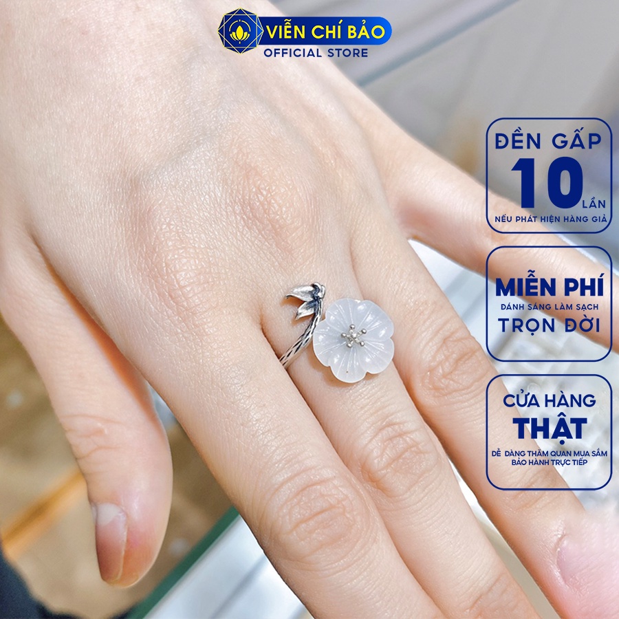 Nhẫn bạc nữ hoa Mai bạch ngọc chất liệu bạc 925 thời trang phụ kiện trang sức Viễn Chí Bảo N000807
