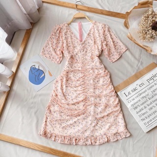 🍭Đầm hoa nút bọc nhúng eo chân bèo🍭