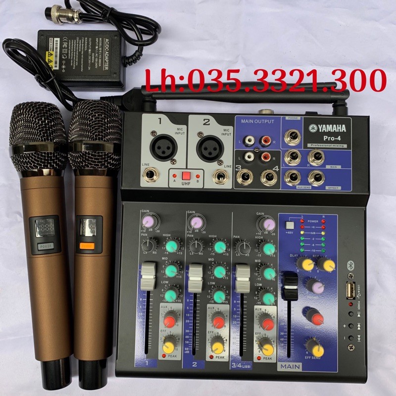  [Siêu Phẩm] Bàn Trộn Mixer Yamaha Pro-4 Kèm 2 Mic Hát Karaoke+Thu âm Livestream cực hay