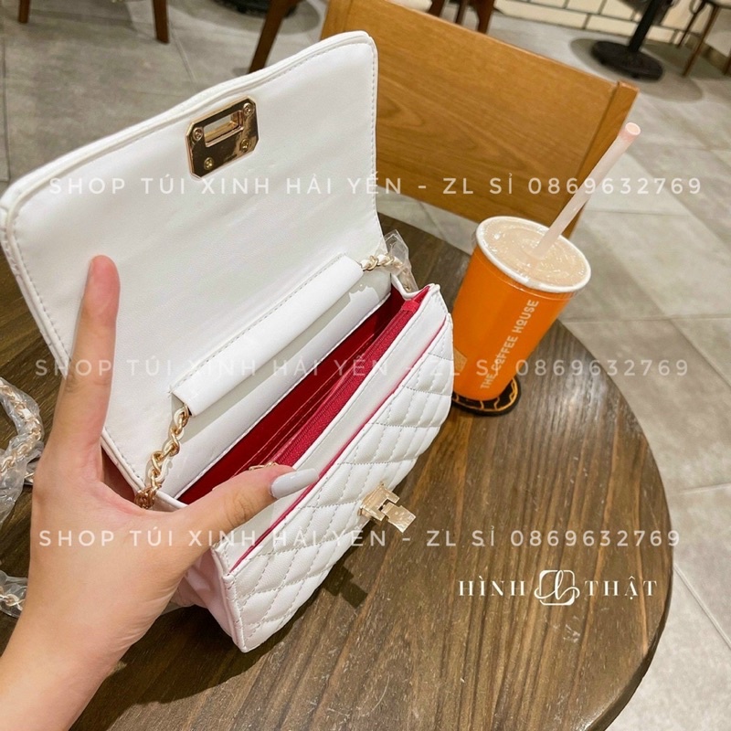 túi xách nữ, túi đeo chéo trần trám khoá gập lót đỏ da mịn đẹn thời trang cá tính