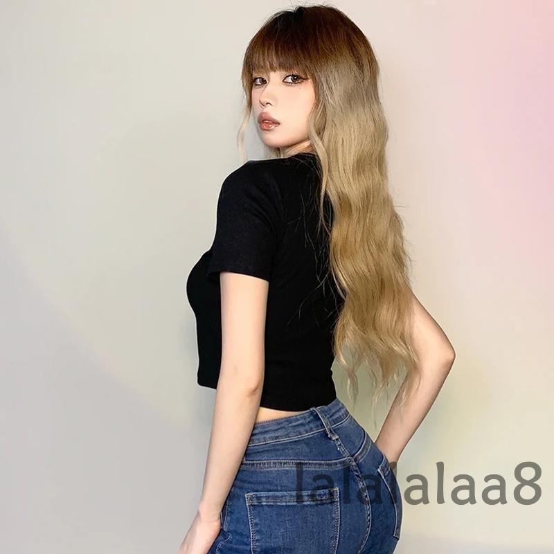 Áo Crop Top Tay Ngắn Cổ Tròn Màu Sắc Đơn Giản Cho Nữ