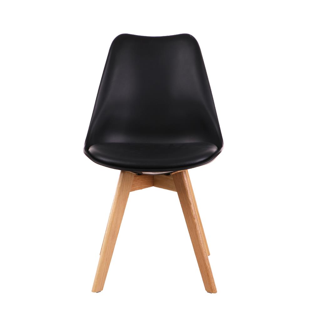 HomeBase FURDINI Ghế ngồi chân gỗ sồi đệm bọc da PU êm ái W48,5xH82xD52cm màu đen