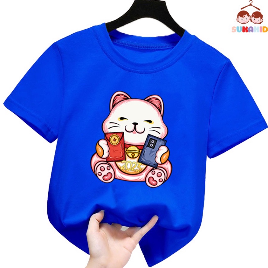 Gía sỉ Combo 4 Áo thun tết hình con mèo cầm bao lì xì tết ,áo cho bé từ 6kg-30kg.AT06.