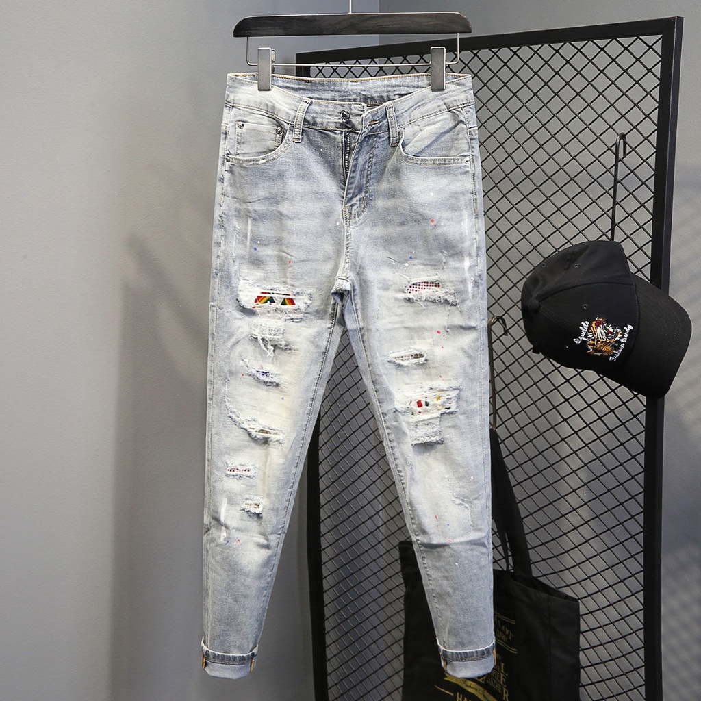 Quần Jean Dáng Ôm Kiểu Rách Cá Tính Trẻ Trung Cho Nam
