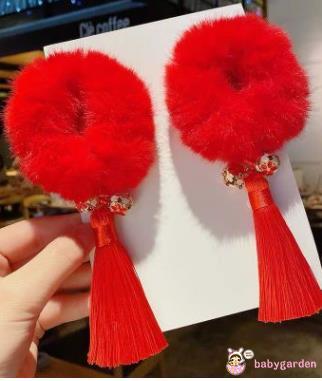 Cặp dây buộc tóc đính tua rua phong cách Trung Hoa xinh xắn dành cho bé gái