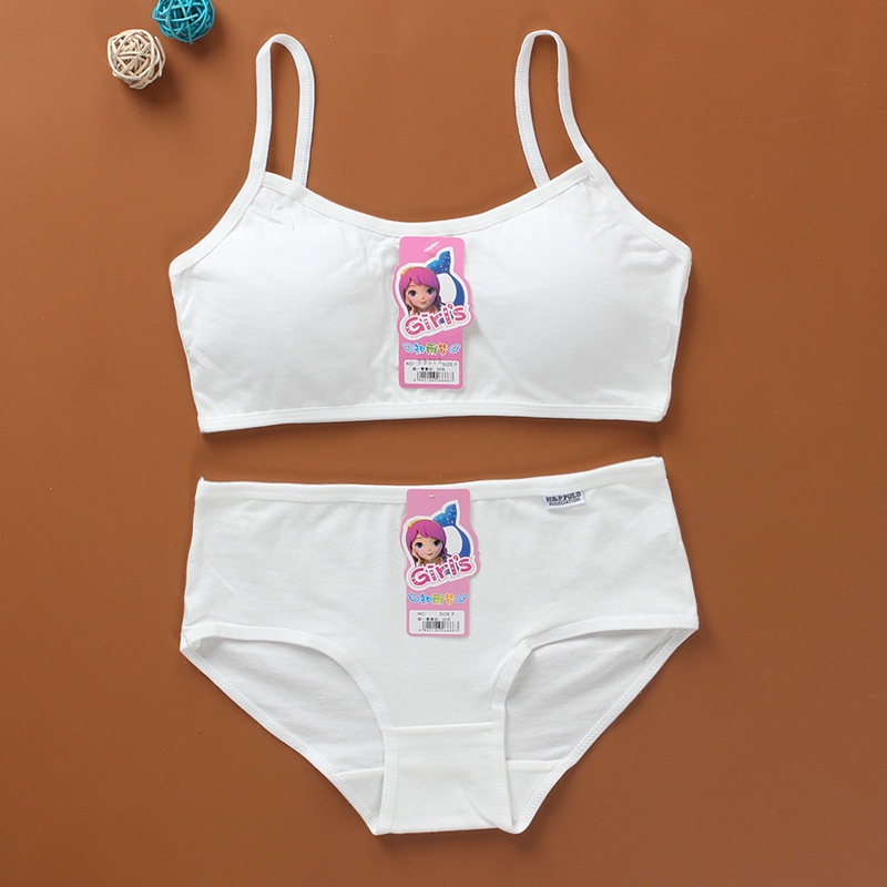 Set Áo Ngực + Quần Lót cotton Màu Trơn Thời Trang Cho Bé Gái