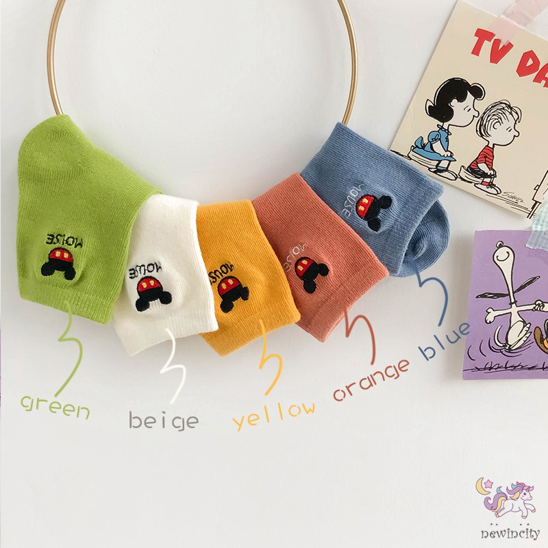 Set 5 đôi tất họa tiết hoạt hình chất liệu cotton mềm mại thoải mái cho bé