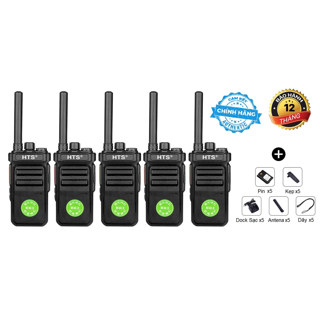 Bộ 5 Máy Bộ đàm HTS CP988 (Nhỏ gọn, 2 chế độ sạc, Pin dung lượng cao sử dụng 18 tiếng, độ bền cực cao)